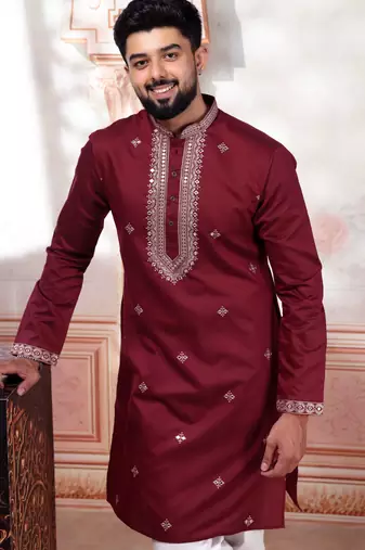 Maroon embroidered kurta payjama for mens' traditional looks
