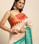 Colourblocked Silk Blend Tussar Saree