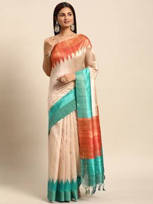 Colourblocked Silk Blend Tussar Saree 2