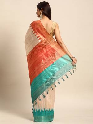Colourblocked Silk Blend Tussar Saree 3