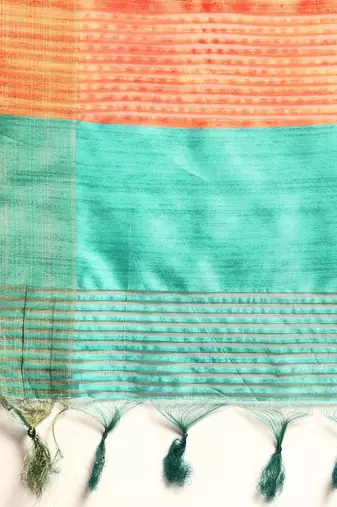 Colourblocked Silk Blend Tussar Saree
