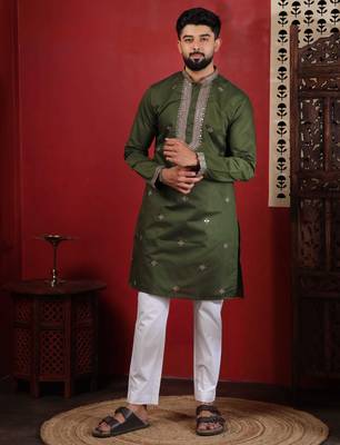 Mahendi embroidered kurta payjama for mens' traditional looks 1