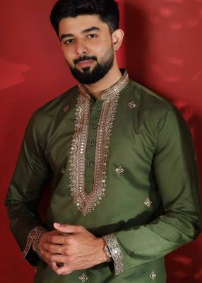 Mahendi embroidered kurta payjama for mens' traditional looks 3