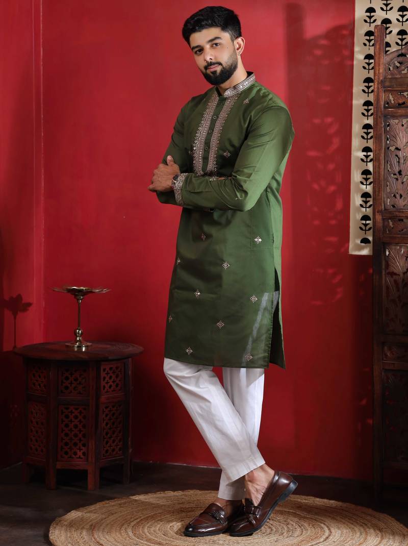 Mahendi embroidered kurta payjama for mens' traditional looks