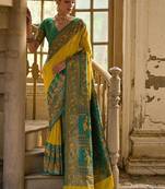 Saffron Yellow Ethnic Motifs Woven Design Zari Banarasi Silk Sarees