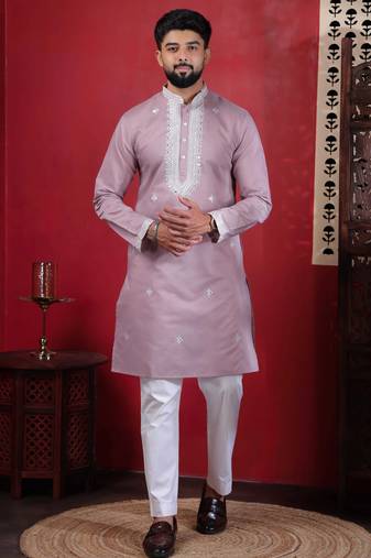 Pink embroidered kurta payjama for mens' traditional looks