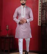 Pink embroidered kurta payjama for mens' traditional looks