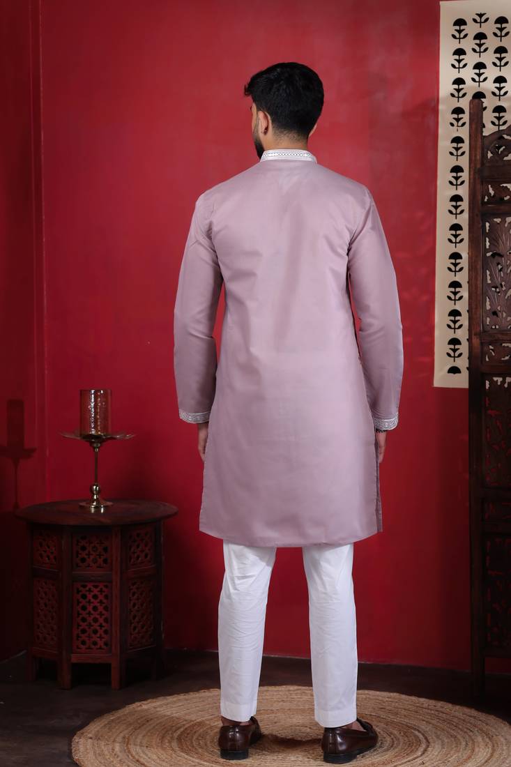 Pink embroidered kurta payjama for mens' traditional looks