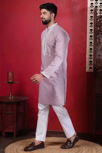 Pink embroidered kurta payjama for mens' traditional looks