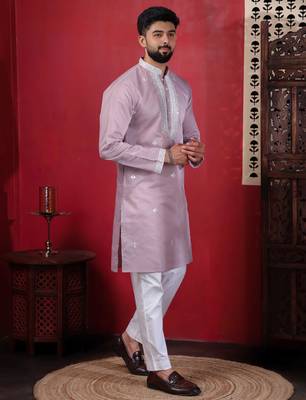 Pink embroidered kurta payjama for mens' traditional looks 5