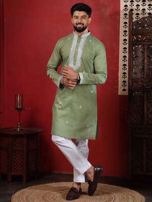 Pista embroidered kurta payjama for mens' traditional looks 1