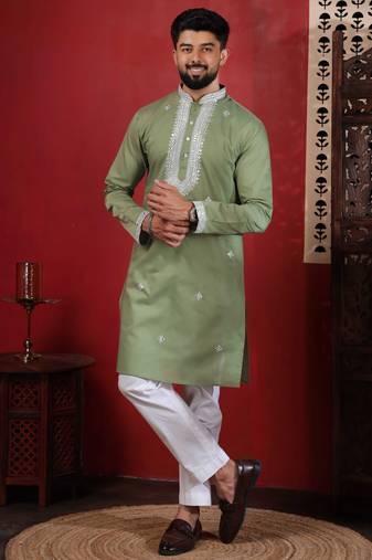 Pista embroidered kurta payjama for mens' traditional looks