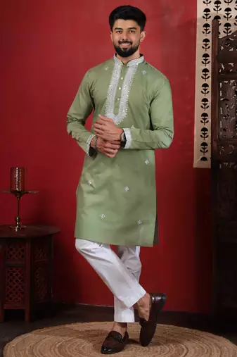 Pista embroidered kurta payjama for mens' traditional looks