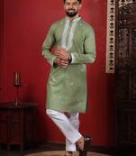Pista embroidered kurta payjama for mens' traditional looks