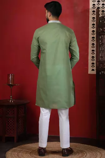 Pista embroidered kurta payjama for mens' traditional looks