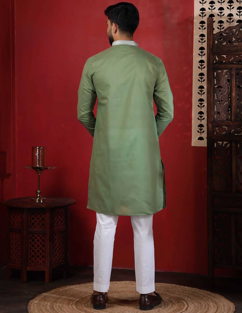 Pista embroidered kurta payjama for mens' traditional looks