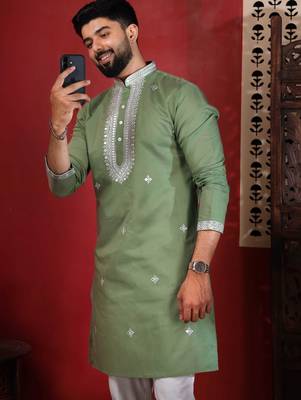 Pista embroidered kurta payjama for mens' traditional looks 3
