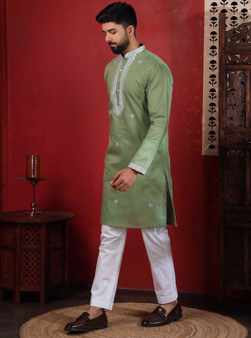 Pista embroidered kurta payjama for mens' traditional looks