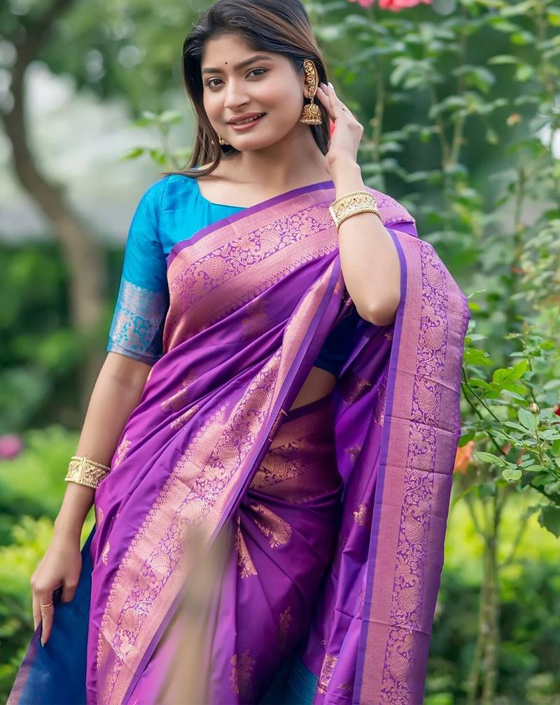 Ethnic Motifs Woven Design Zari Banarasi Saree