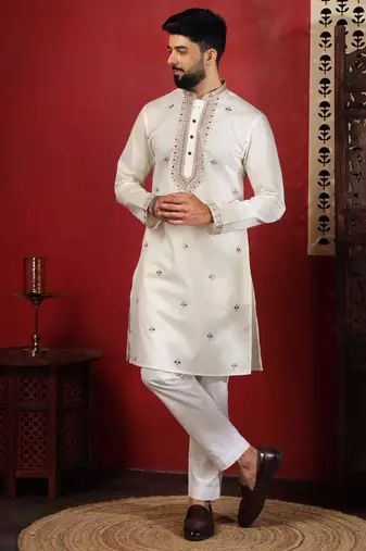 White embroidered kurta payjama for mens' traditional looks