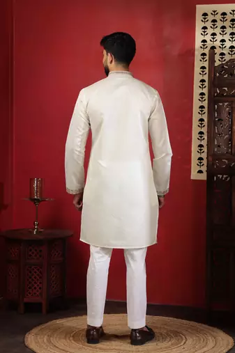 White embroidered kurta payjama for mens' traditional looks