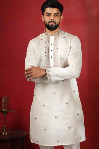 White embroidered kurta payjama for mens' traditional looks