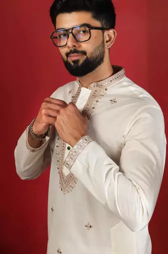 White embroidered kurta payjama for mens' traditional looks