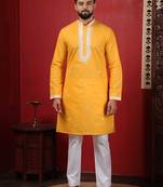 Yellow embroidered kurta payjama for mens' traditional looks
