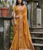 Canary Yellow Woven Design Linen Silk Zari Butti Weaves Saree