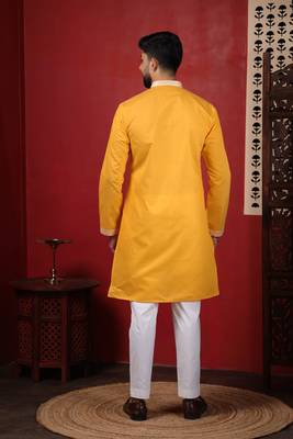 Yellow embroidered kurta payjama for mens' traditional looks 2