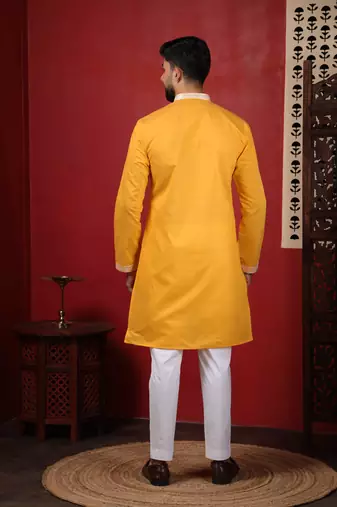 Yellow embroidered kurta payjama for mens' traditional looks