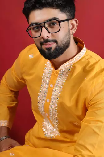 Yellow embroidered kurta payjama for mens' traditional looks