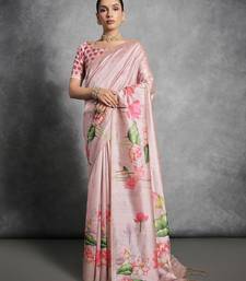 Floral Printed Zari Tussar Saree With Tassels