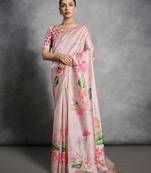 Floral Printed Zari Tussar Saree With Tassels
