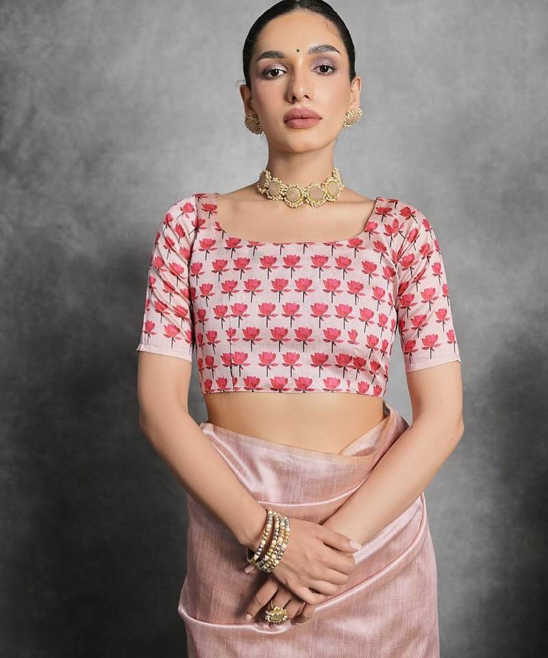 Floral Printed Zari Tussar Saree With Tassels