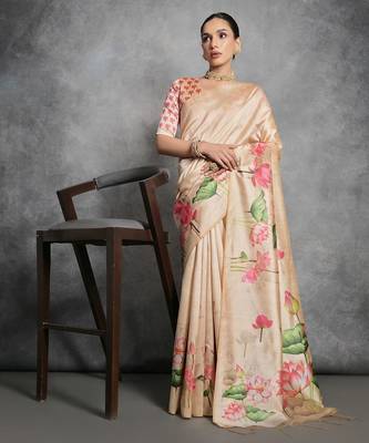Floral Zari Tussar Saree 1
