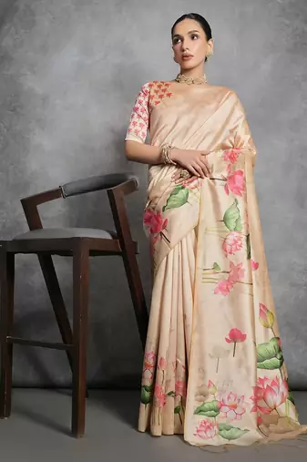 Floral Zari Tussar Saree
