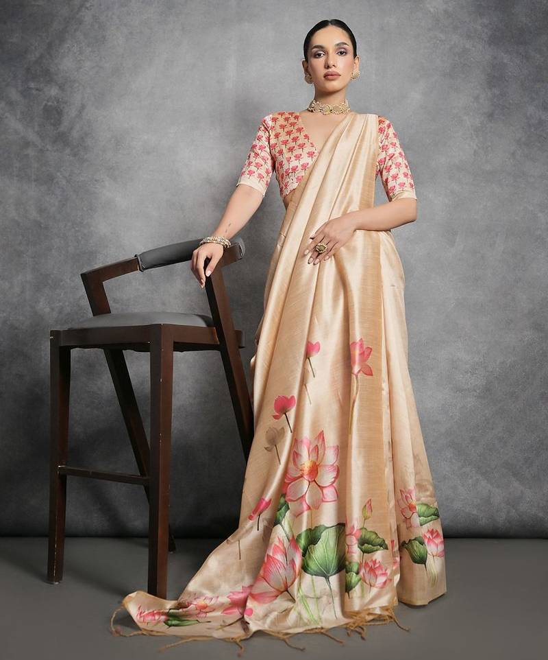 Floral Zari Tussar Saree