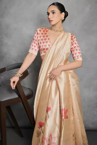 Floral Zari Tussar Saree