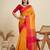 Solid Contrast Temple Border Raw Silk Saree with Striped Zari Woven Detail