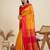 Solid Contrast Temple Border Raw Silk Saree with Striped Zari Woven Detail