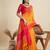 Solid Contrast Temple Border Raw Silk Saree with Striped Zari Woven Detail