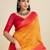 Solid Contrast Temple Border Raw Silk Saree with Striped Zari Woven Detail
