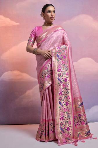 Floral Woven Design Zari Paithani Saree