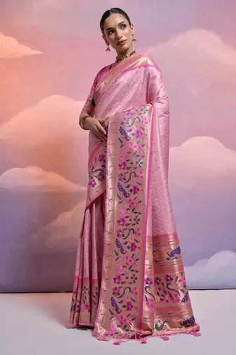 Floral Woven Design Zari Paithani Saree