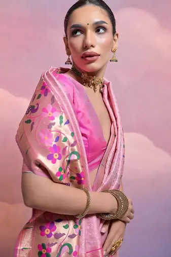 Floral Woven Design Zari Paithani Saree