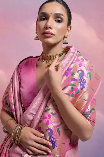 Floral Woven Design Zari Paithani Saree