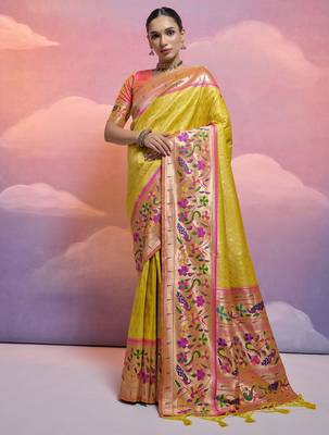 Ethnic Motifs Woven Design Zari Paithani Saree 1