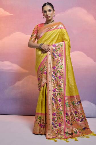 Ethnic Motifs Woven Design Zari Paithani Saree
