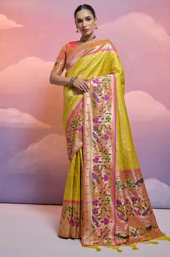 Ethnic Motifs Woven Design Zari Paithani Saree